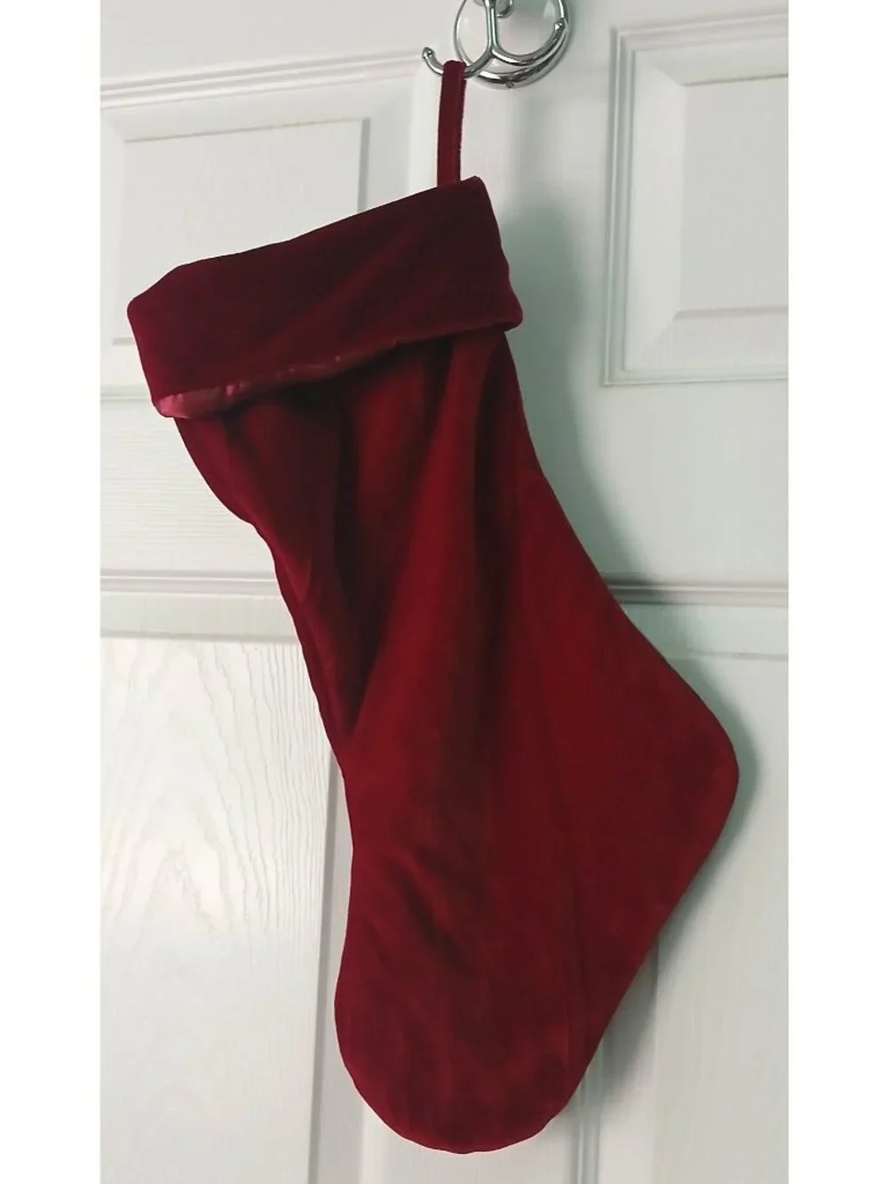 VTG Red Velvet Christmas Stocking With Gold Monogram 